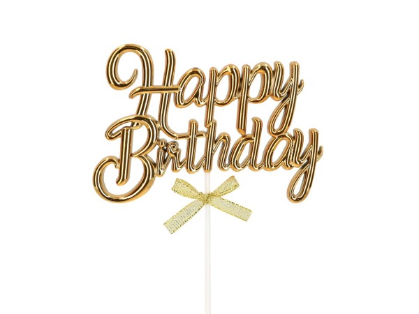 Happy Birthday Cake Topper 3D Gold