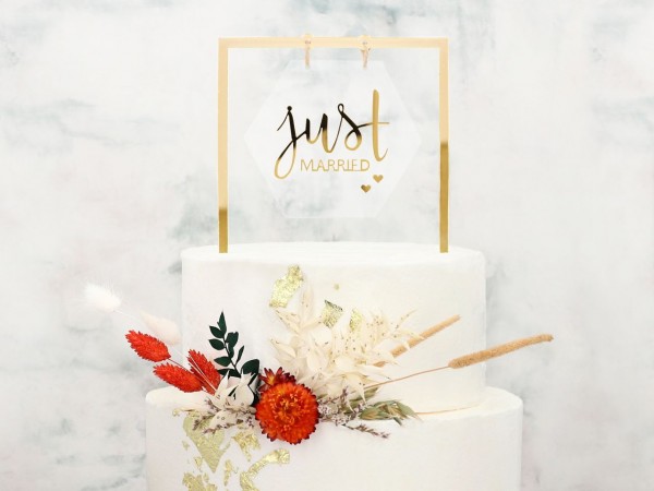 Just married Cake Topper gold